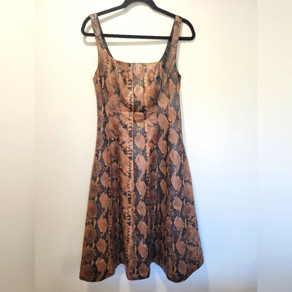 7 For All Mankind Snake Faux Leather Square Neck Sleeveless Midi Dress SZ Medium